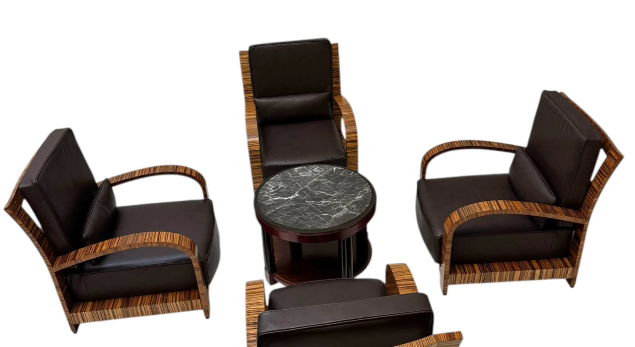 Four Art Deco Lounge Chairs with Leather Cushions France, 1930s